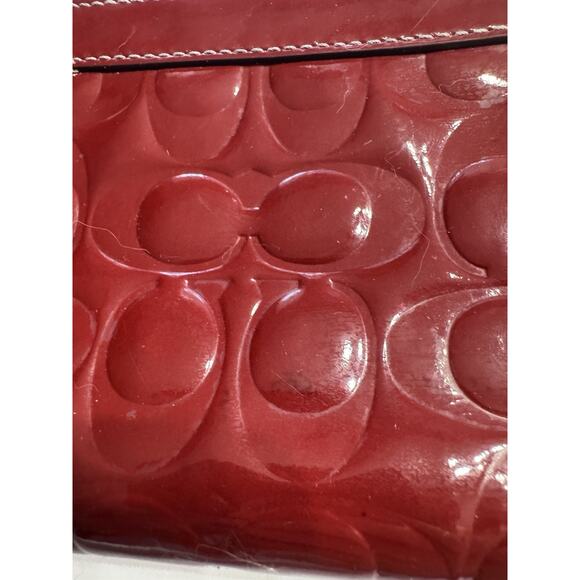 Coach Wristlet Wallet Signature Patent Gloss Red Raised Logo Coin Purse - Picture 4 of 6